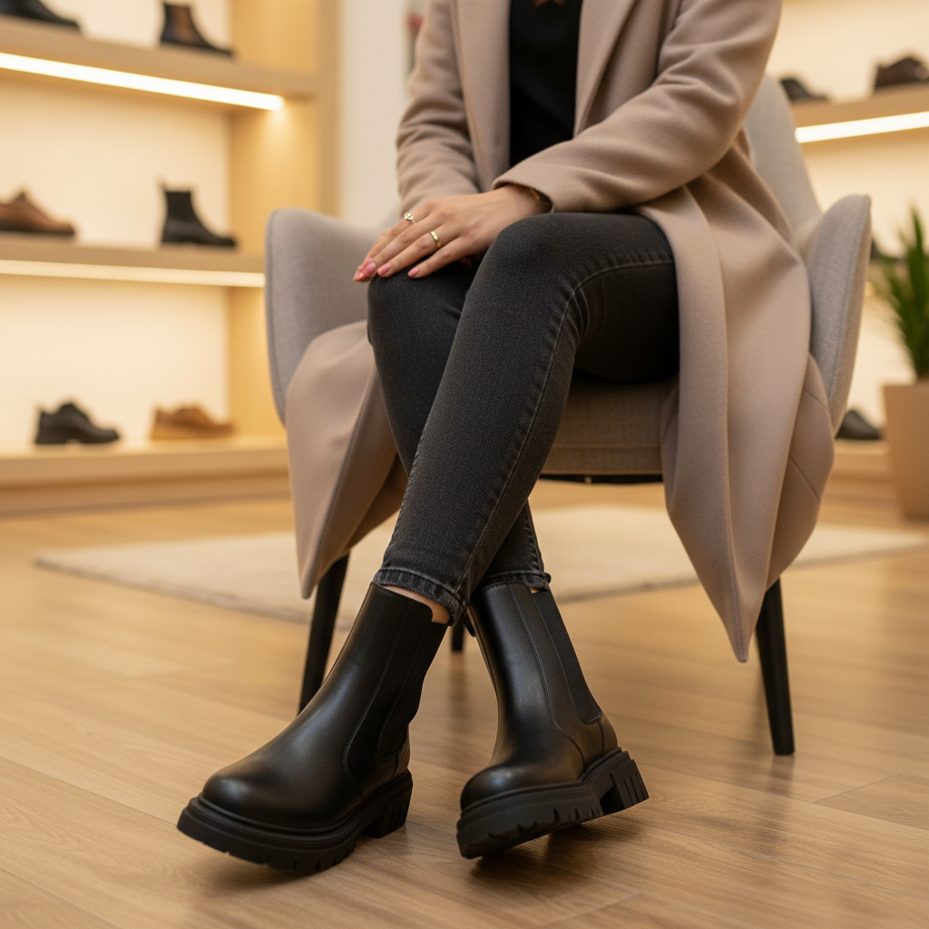 نیم بوت زنانه چلسی دوطرف کش-مشکی