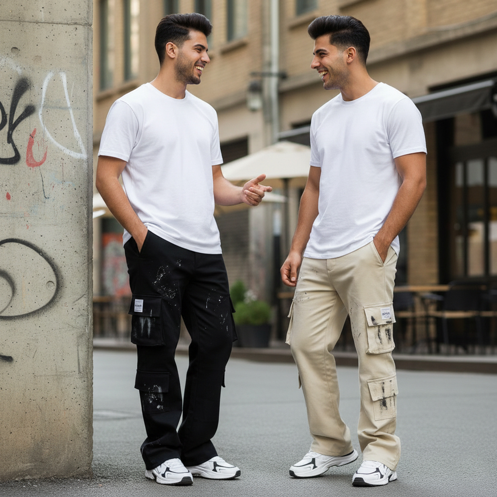 شلوار کارگو شش جیب پایین زیپ مدل sami-مشکی