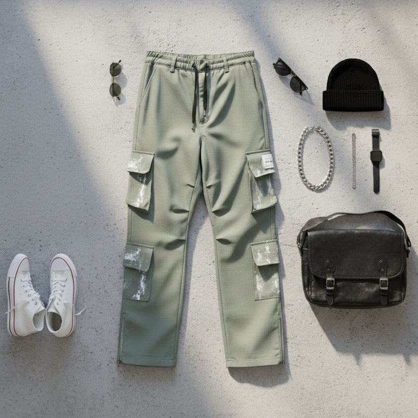 شلوار کارگو شش جیب پایین زیپ مدل sami-سبز
