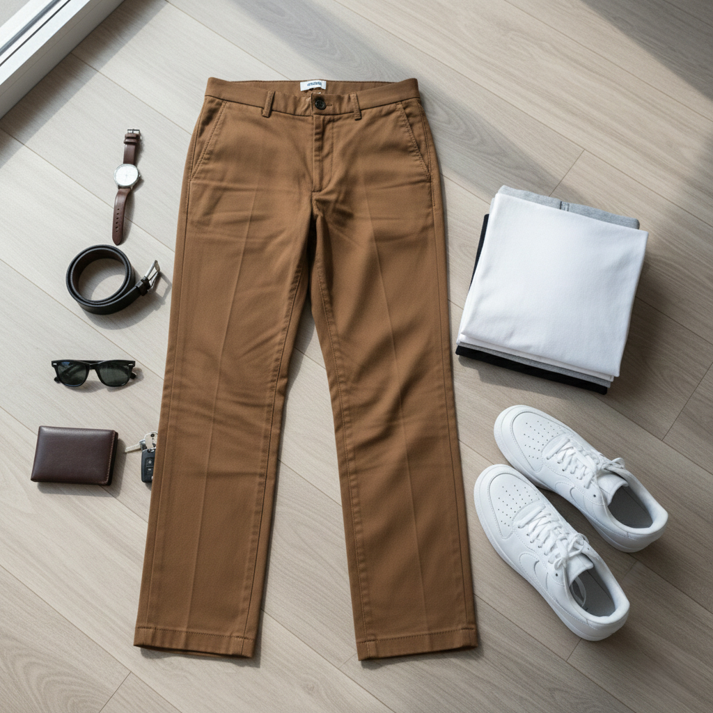 شلوار مردانه بنگال کش دم پا ساده مدل Behnam-خاکی